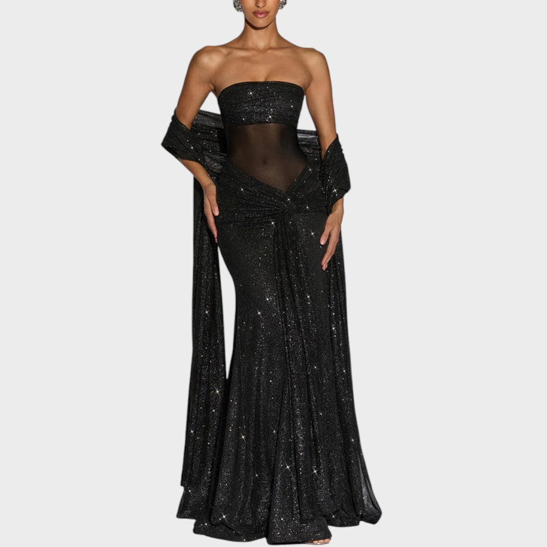 Ingrid | Maxi Dress with Sequins and Mesh Fabric