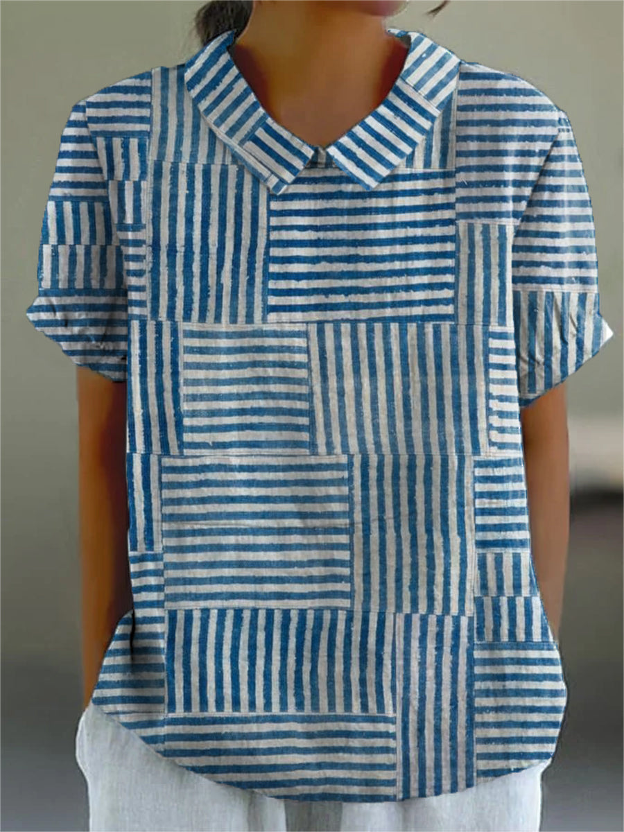 Amelia | White Striped Patchwork Shirt