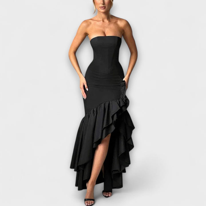 Zuri | Maxi dress with off-the-shoulder design and asymmetrical hem