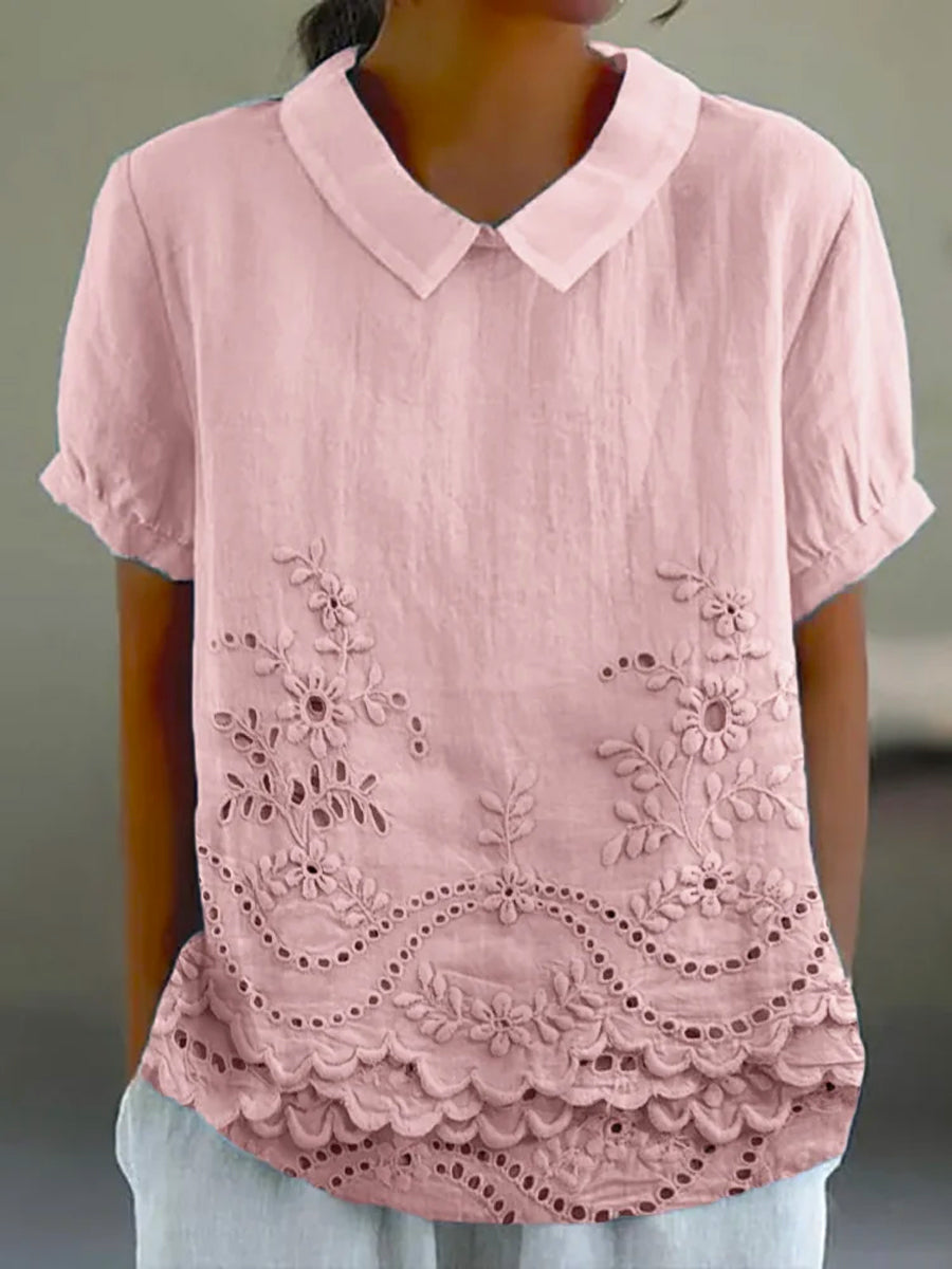 Lily | Pink Floral Embroidered Shirt