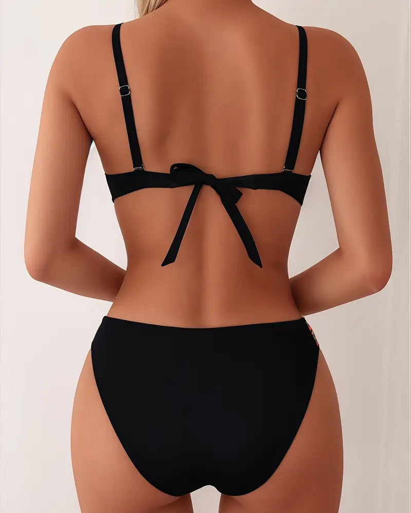 Lois | Black Print Sexy Backless Bikini Set — view 2