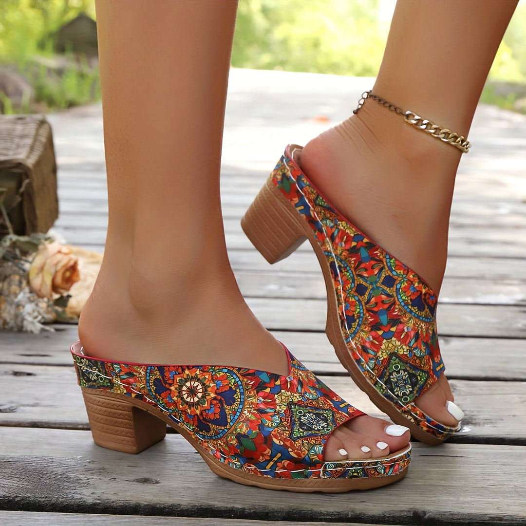 Sophia | Floral Chunky Heel Sandals — view 3