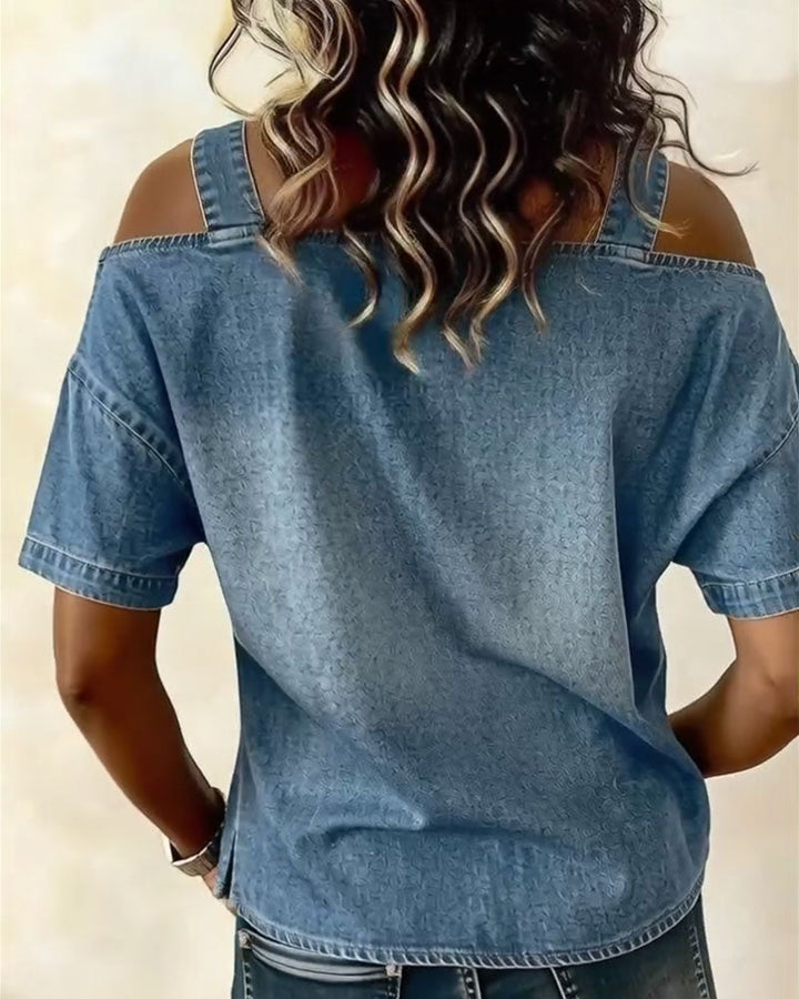Patricia | Off-Shoulder Denim Shirt — view 2