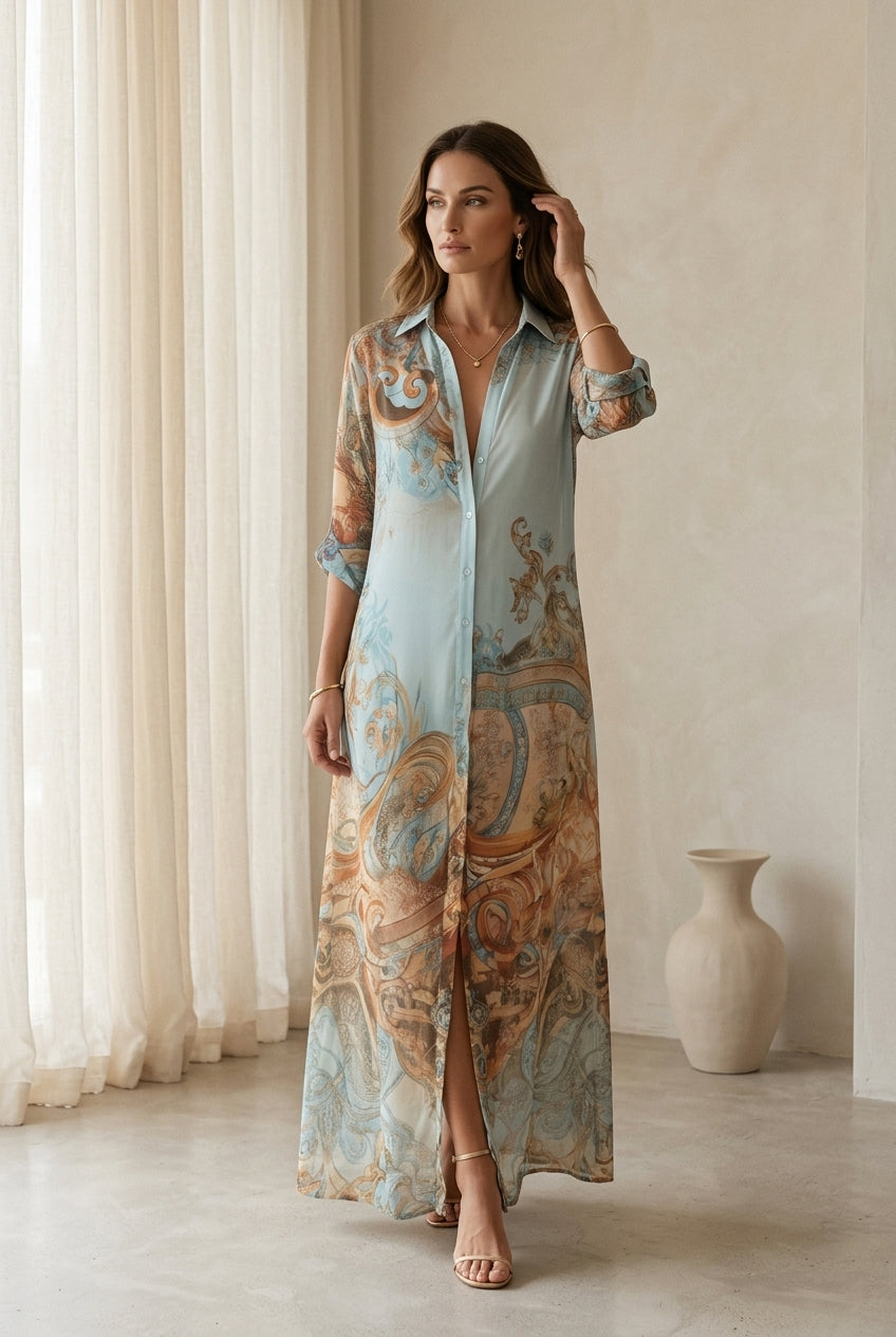 Willa | Blue Chiffon Maxi Dress — view 2
