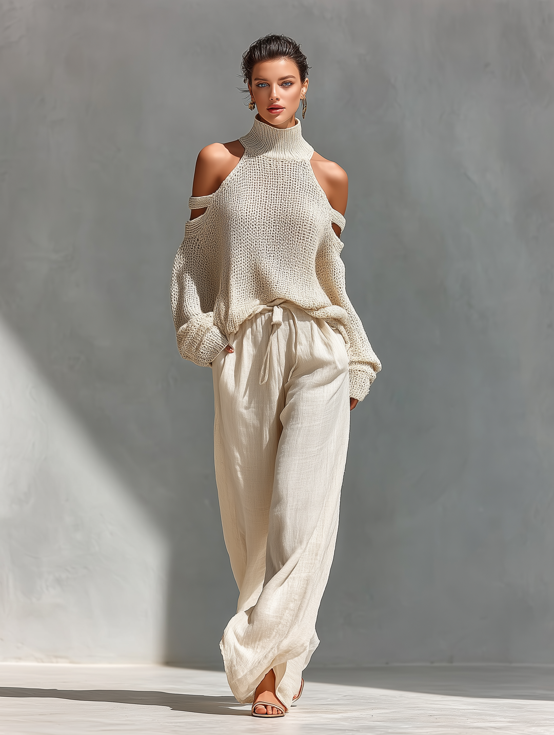 Isolde | Black Striped Off-Shoulder Knit Set