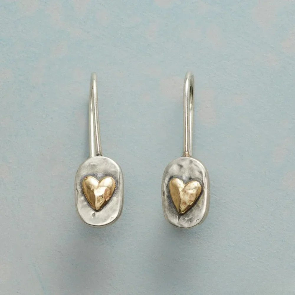 Xena | Vintage Silver-Tone Earrings with Golden Heart