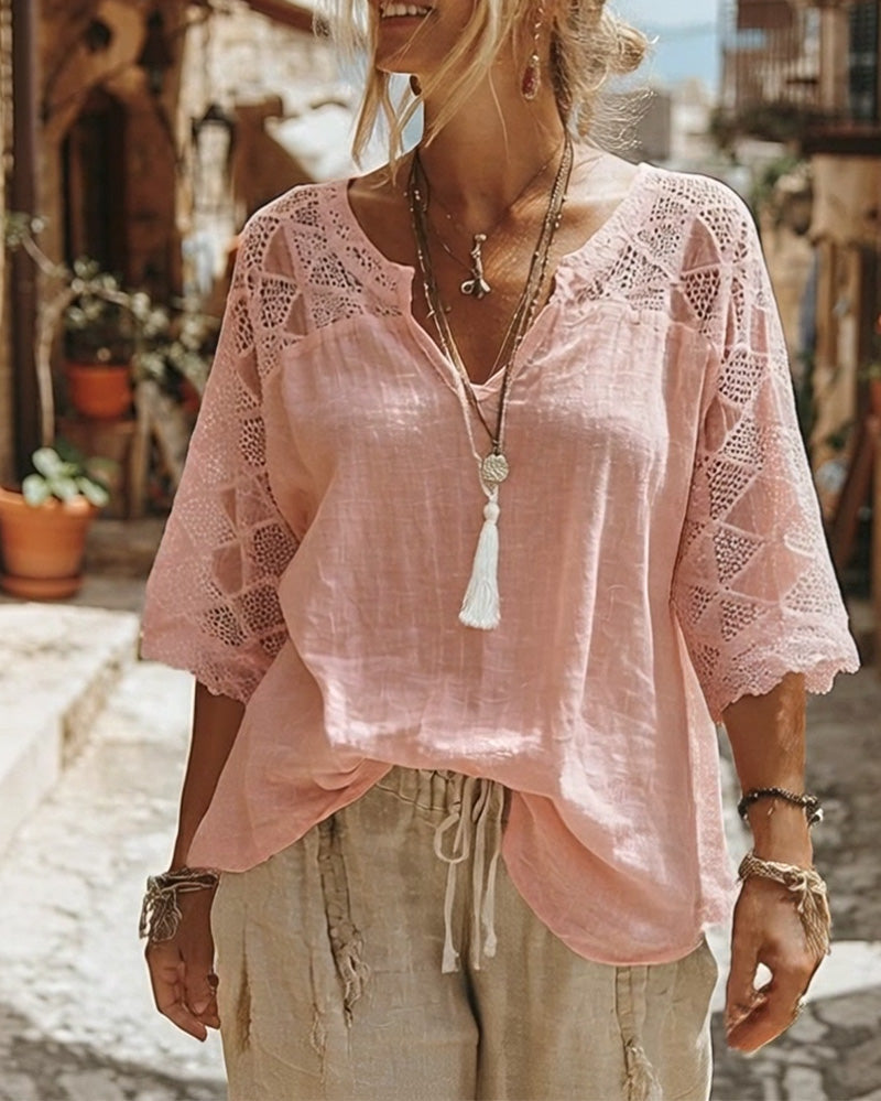 Cynthia | V-Neck Blouse with Lace Detail — view 10