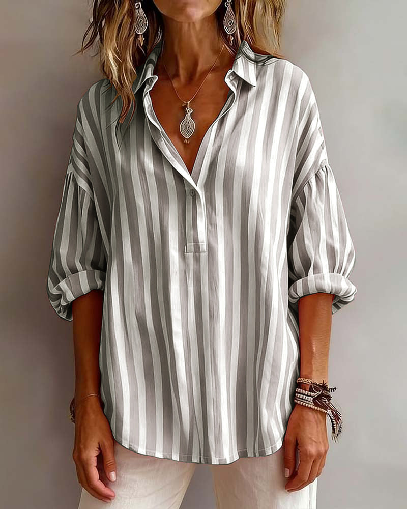 Deborah | Wide Striped Blouse with Collar — view 6