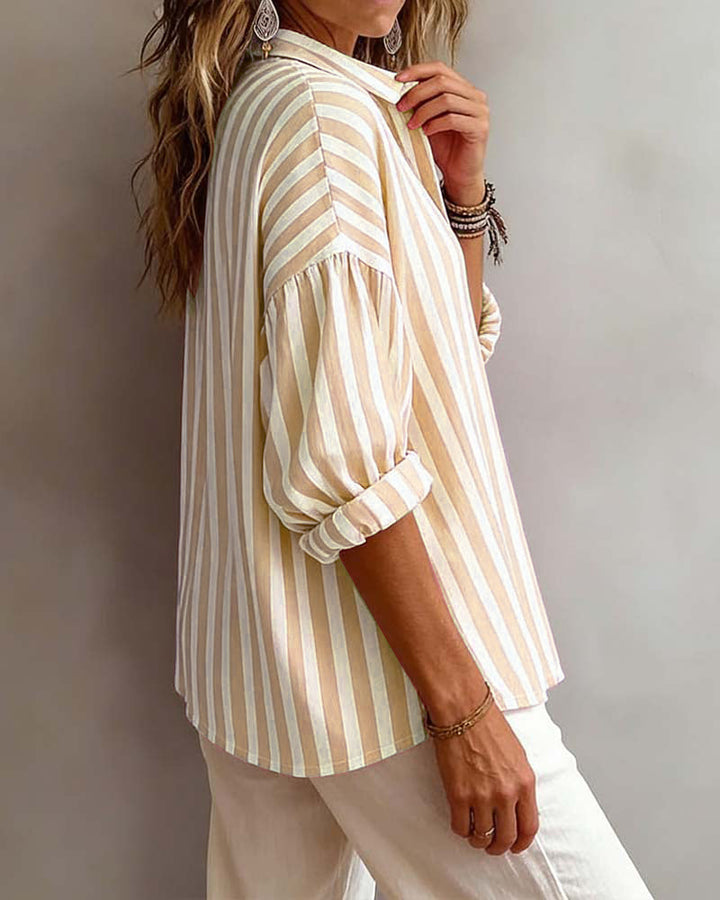 Deborah | Wide Striped Blouse with Collar — view 8
