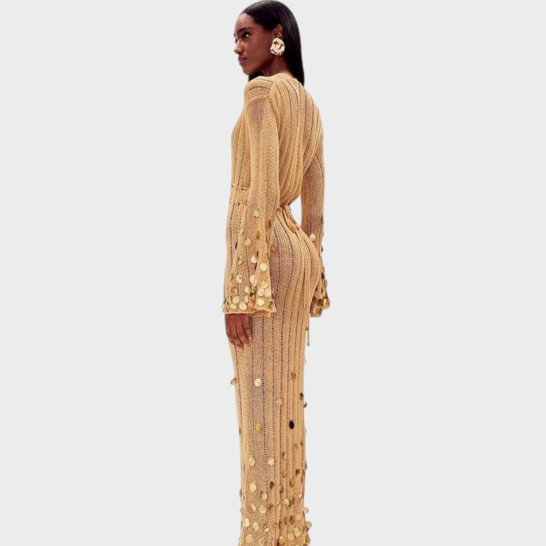 Capri | Elegant Long Crochet Dress with Shiny Details