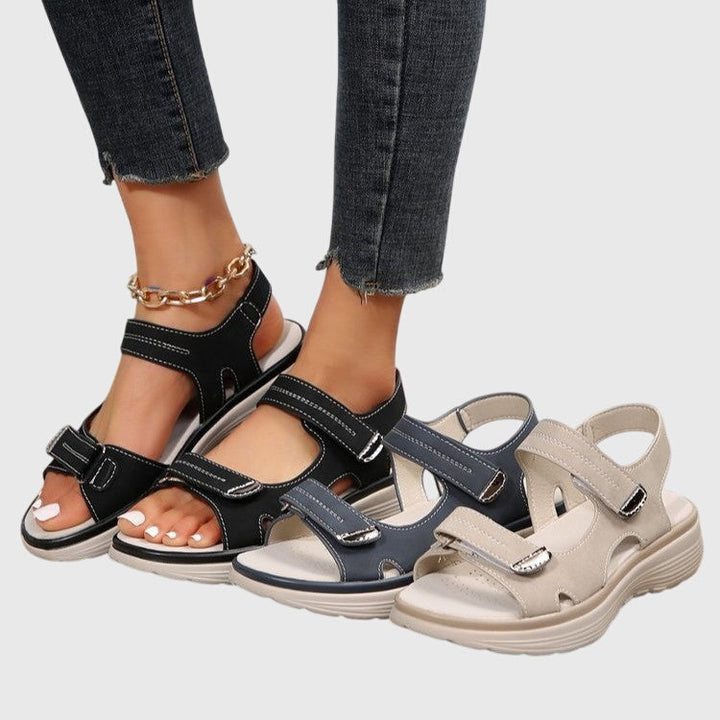 Casey | Beige Open Toe Block Sandals — view 3