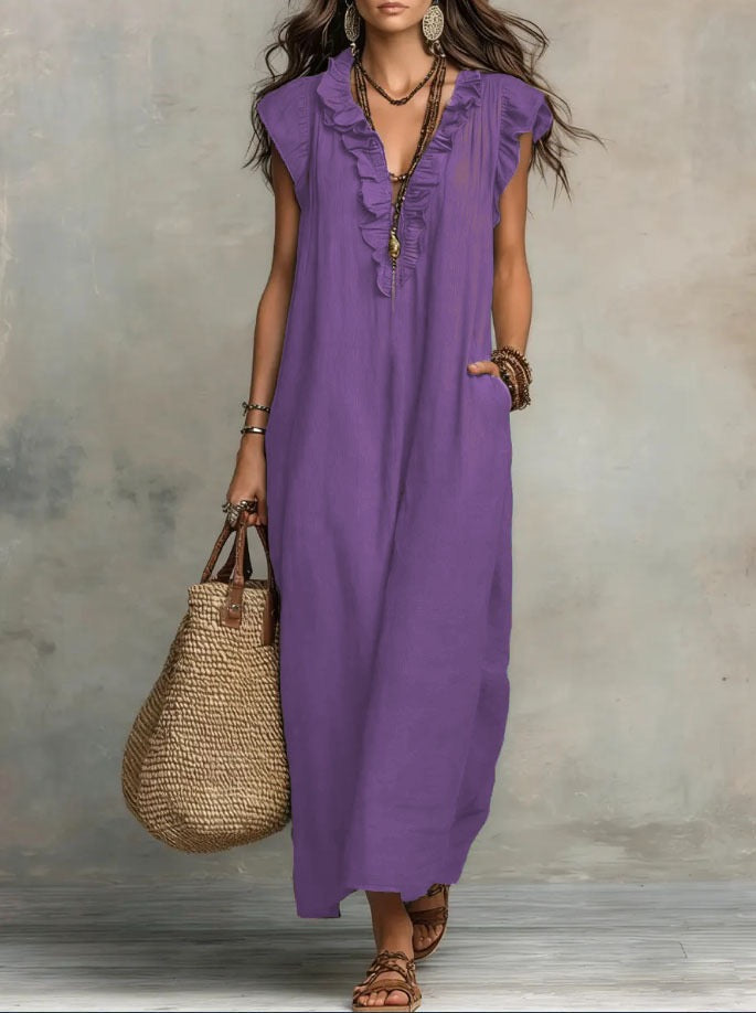 Amaranth | Purple Deep V-Neck Maxi Dress