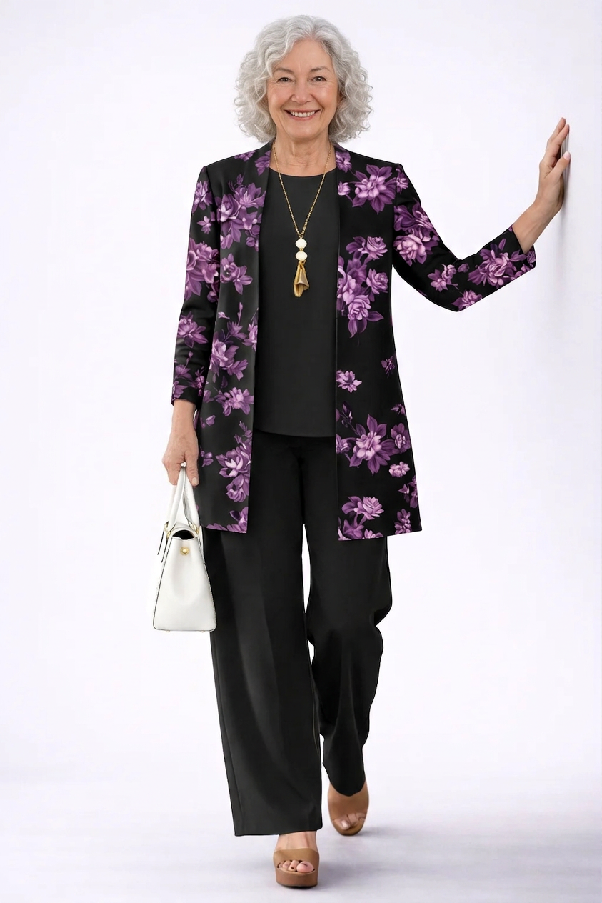 Helia | Black Floral Trouser Set