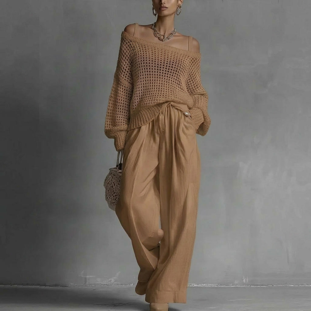 Thalassa | Rust Floral Off-Shoulder Knit Set