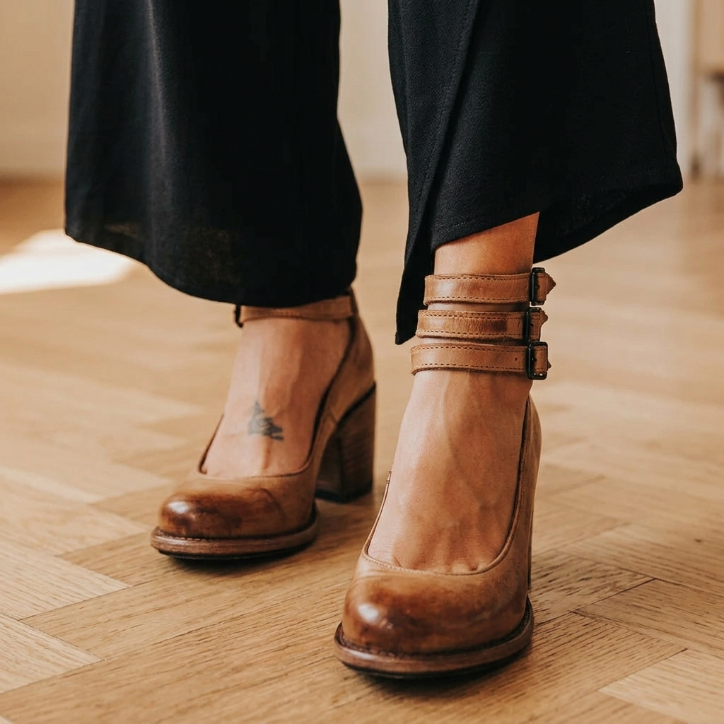 Dorothy | Black Buckle Strap Block Heel