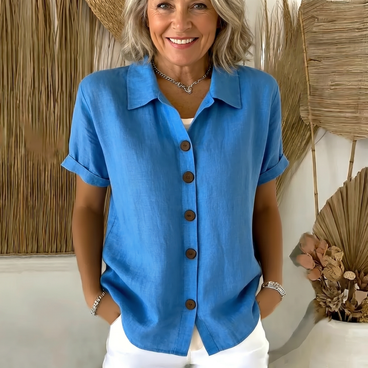 Josephine | Blue Button Front Blouse — view 2