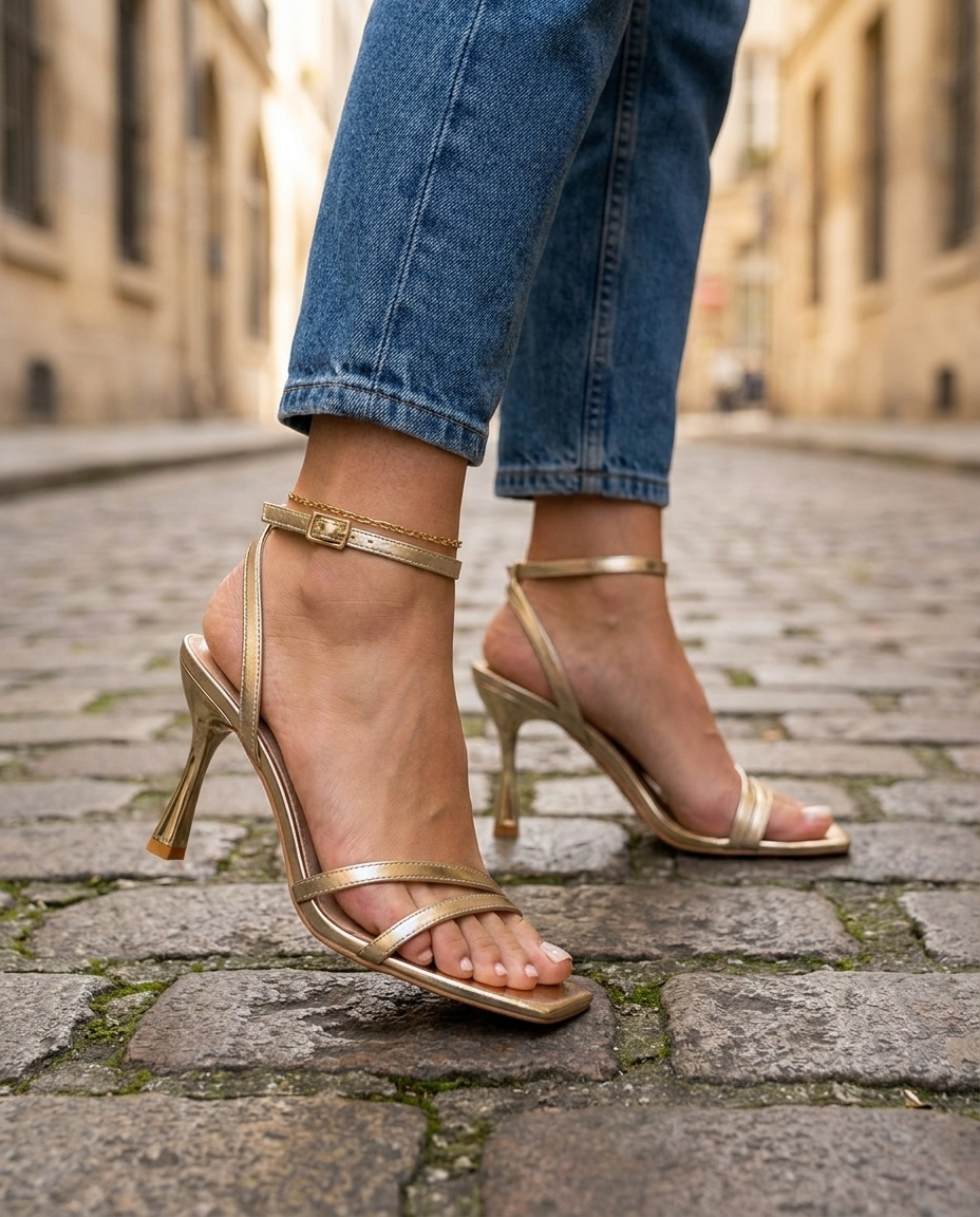 Celeste | Gold Metallic Ankle Strap Heels — view 3