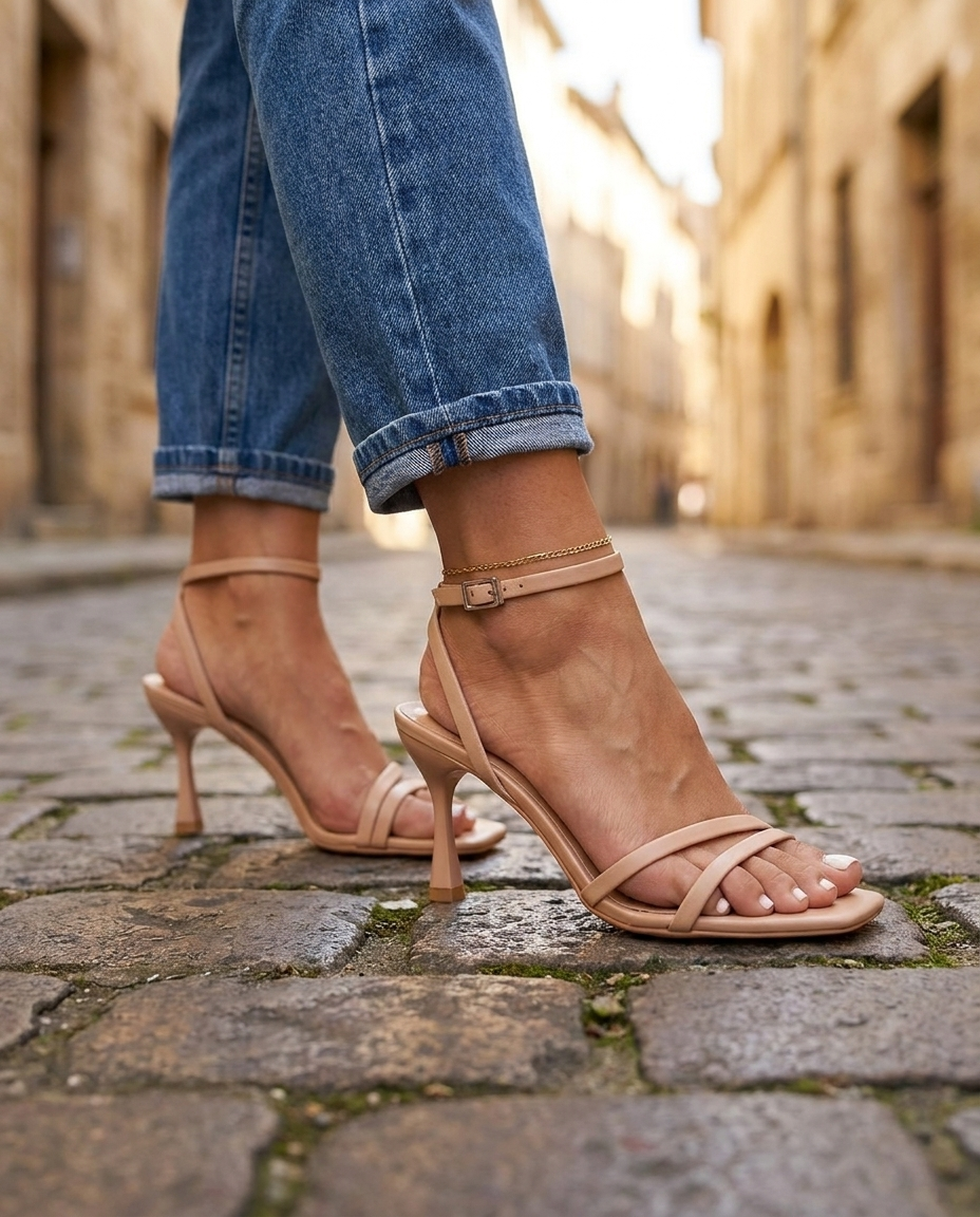 Sienna | Nude Strappy Sculptural Heels — view 3