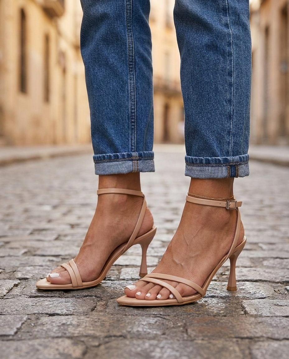 Sienna | Nude Strappy Sculptural Heels — view 2