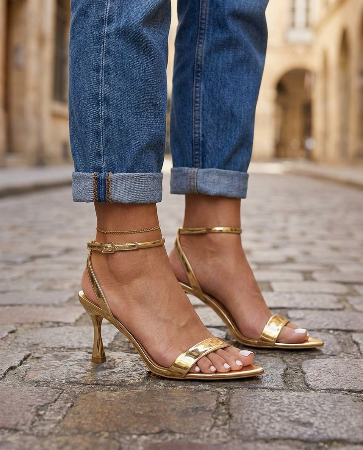 Valentina | Gold Metallic Single Strap Heels — view 2