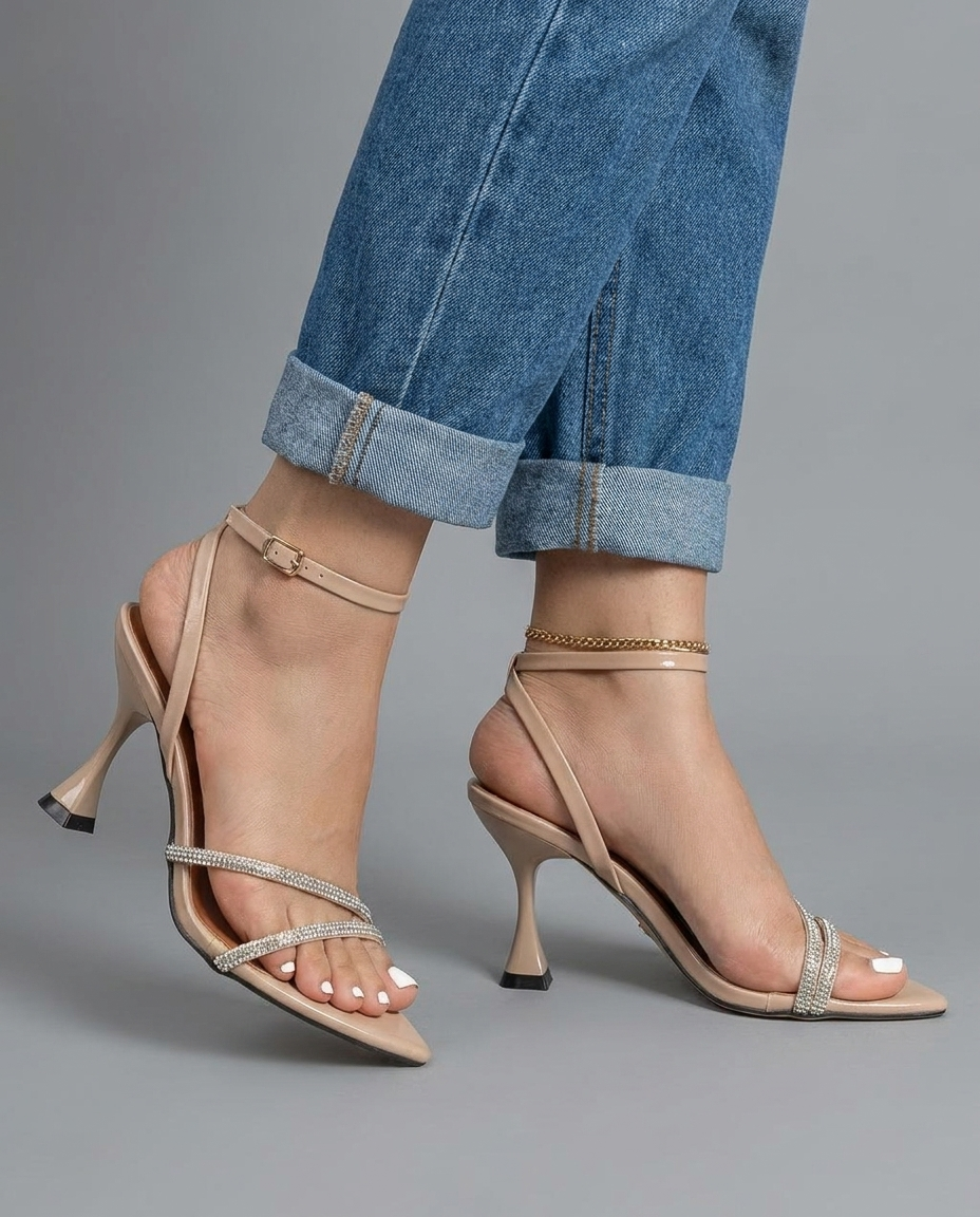 Diana | Nude Ankle Strap Square Toe Heels