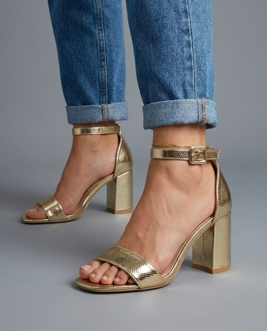 Elisa | Black Textured Block Heel Sandals