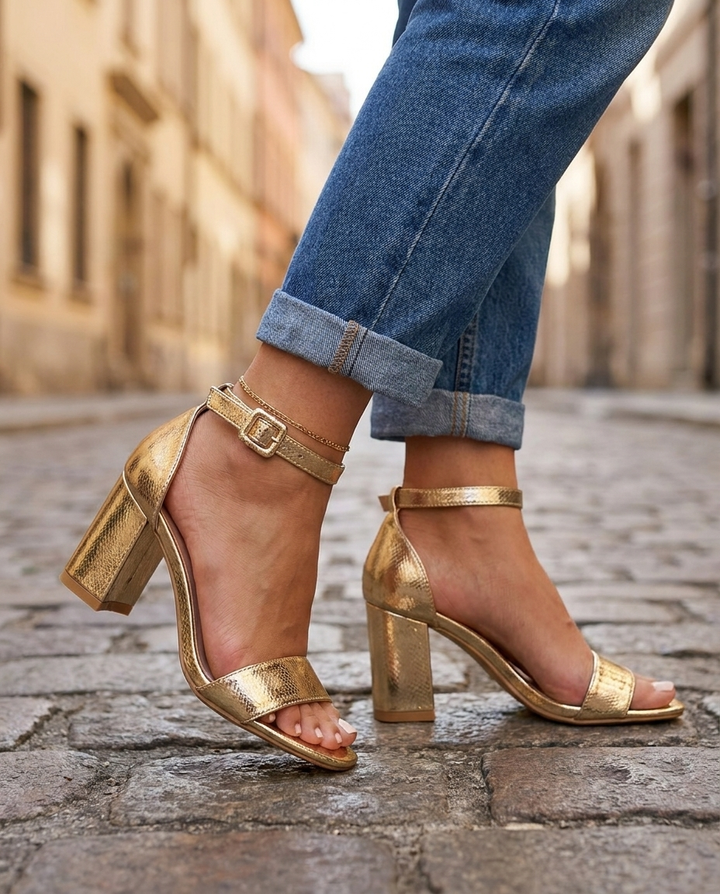 Elisa | Black Textured Block Heel Sandals — view 2
