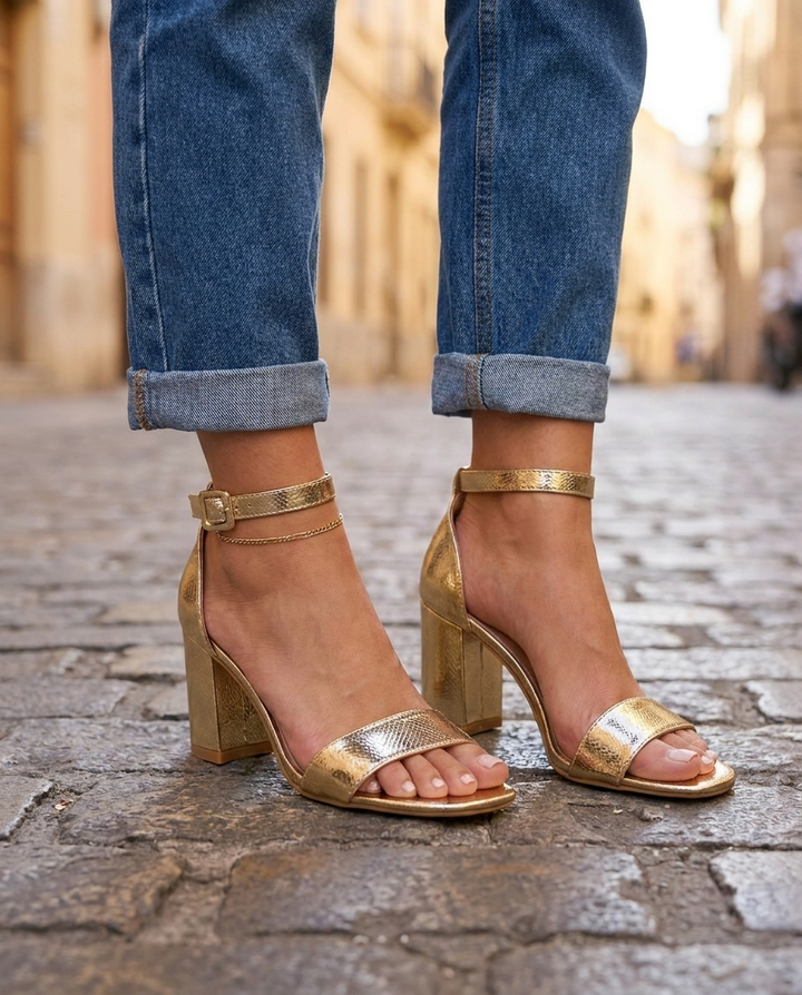 Elisa | Black Textured Block Heel Sandals — view 3