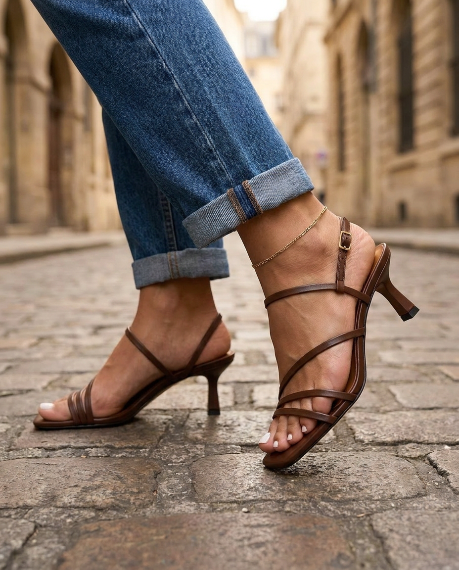Mocha | Brown Strappy Sculptural Heels — view 3