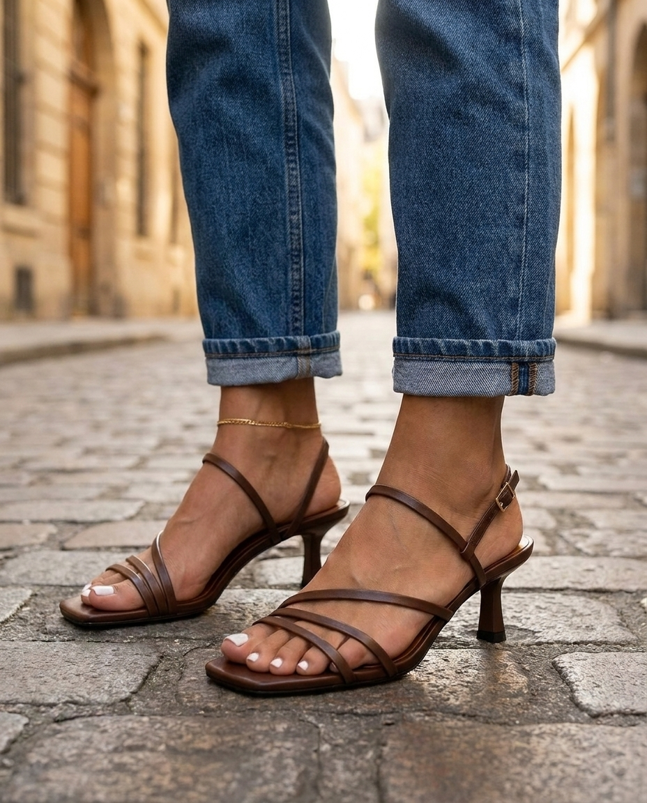 Mocha | Brown Strappy Sculptural Heels — view 2