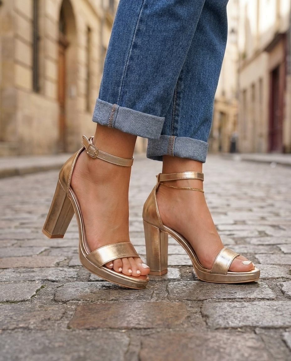 Giselle | Gold Metallic Platform Block Heel Sandals — view 2