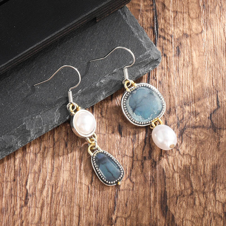Lucienne | Retro Blue Natural Stone Earrings — view 2