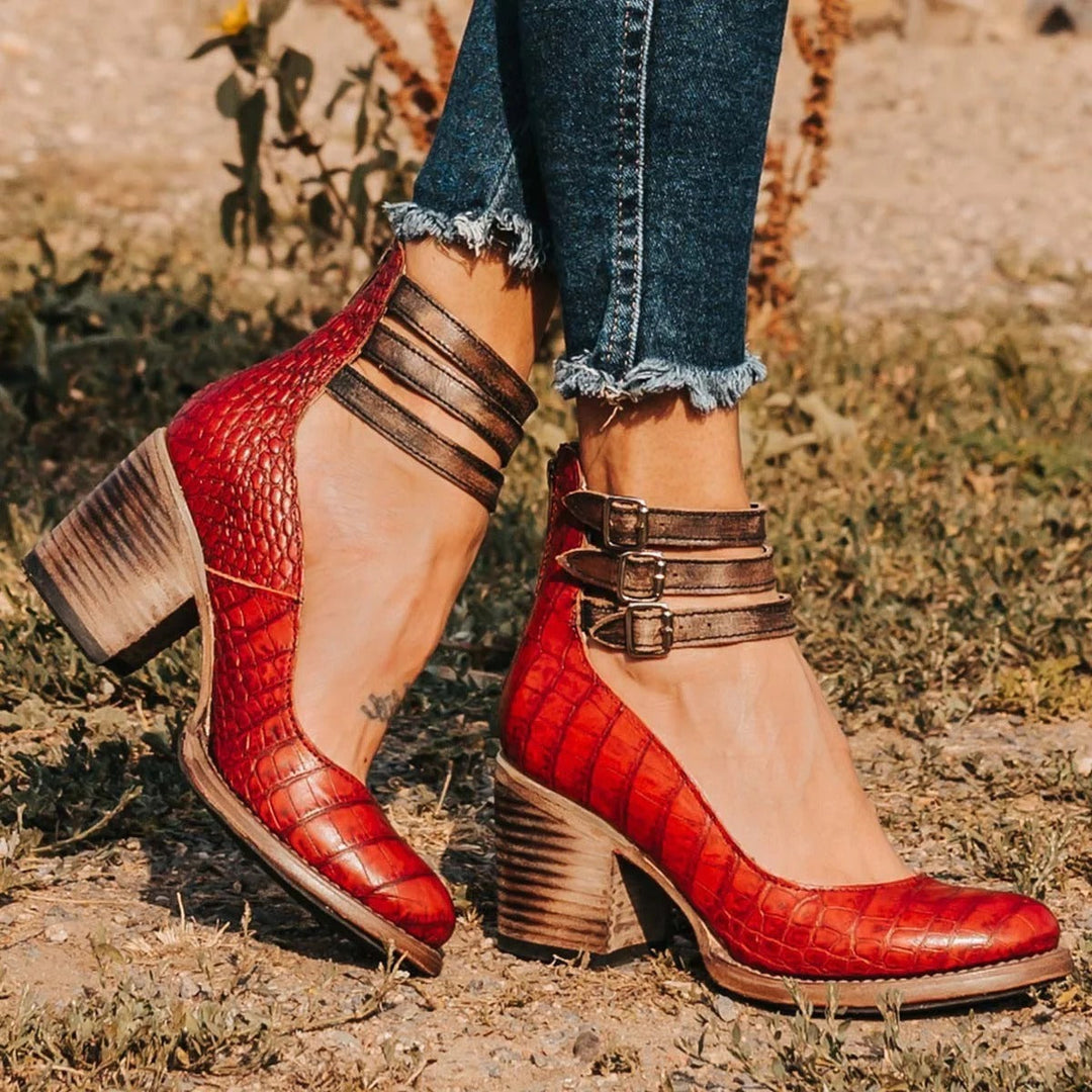 Dorothy | Black Buckle Strap Block Heel — view 8