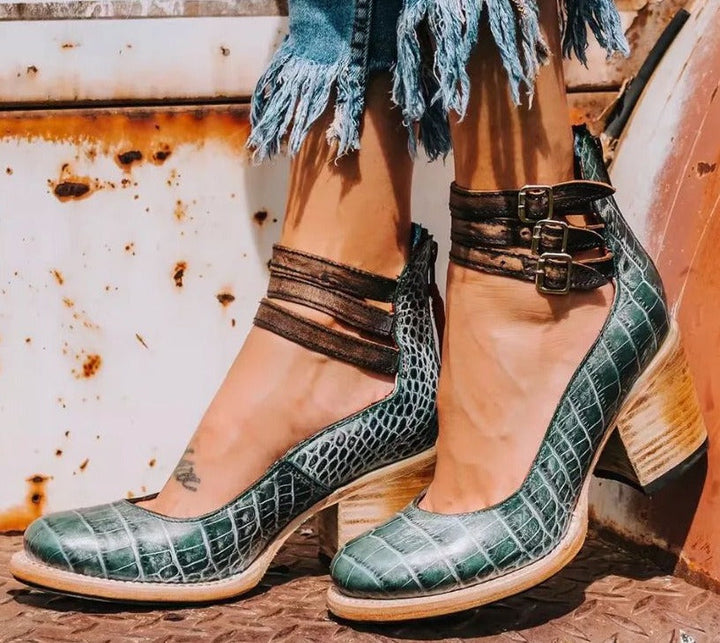 Dorothy | Black Buckle Strap Block Heel — view 9