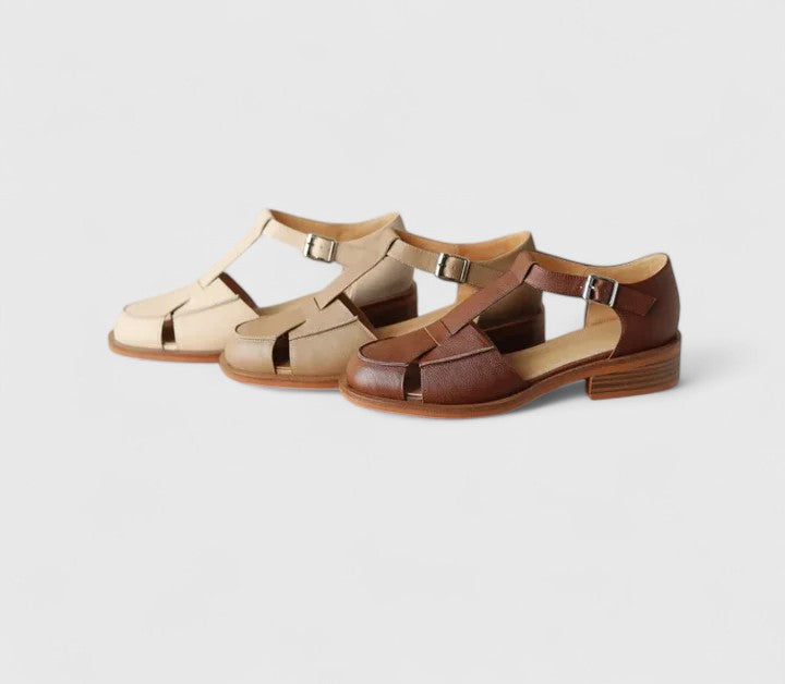 Thalina | Beige Elegant Mary Jane Sandals — view 2