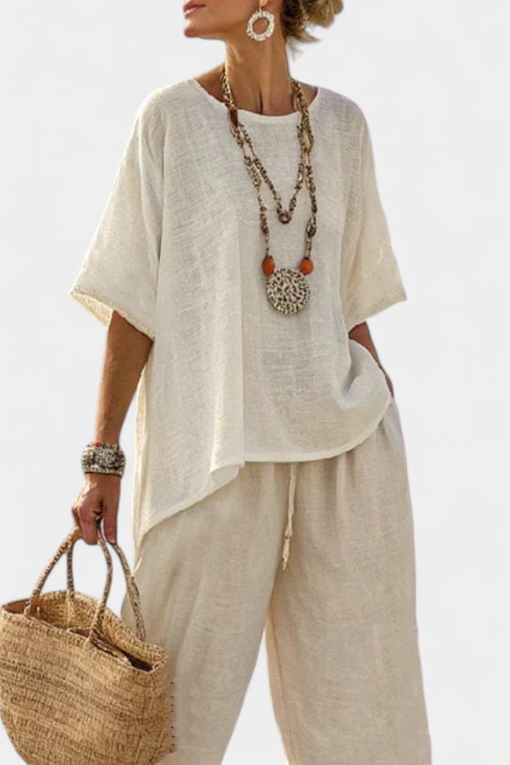 Drevon | White Raw Blouse & Pants Set — view 2