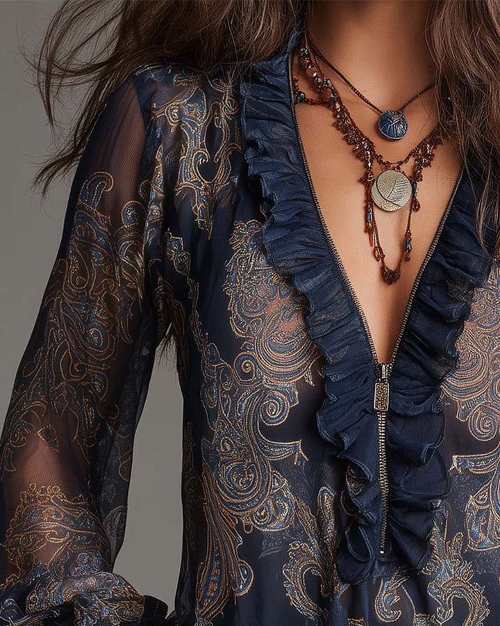 Demi | Zip Ruffled Retro Blouse — view 16