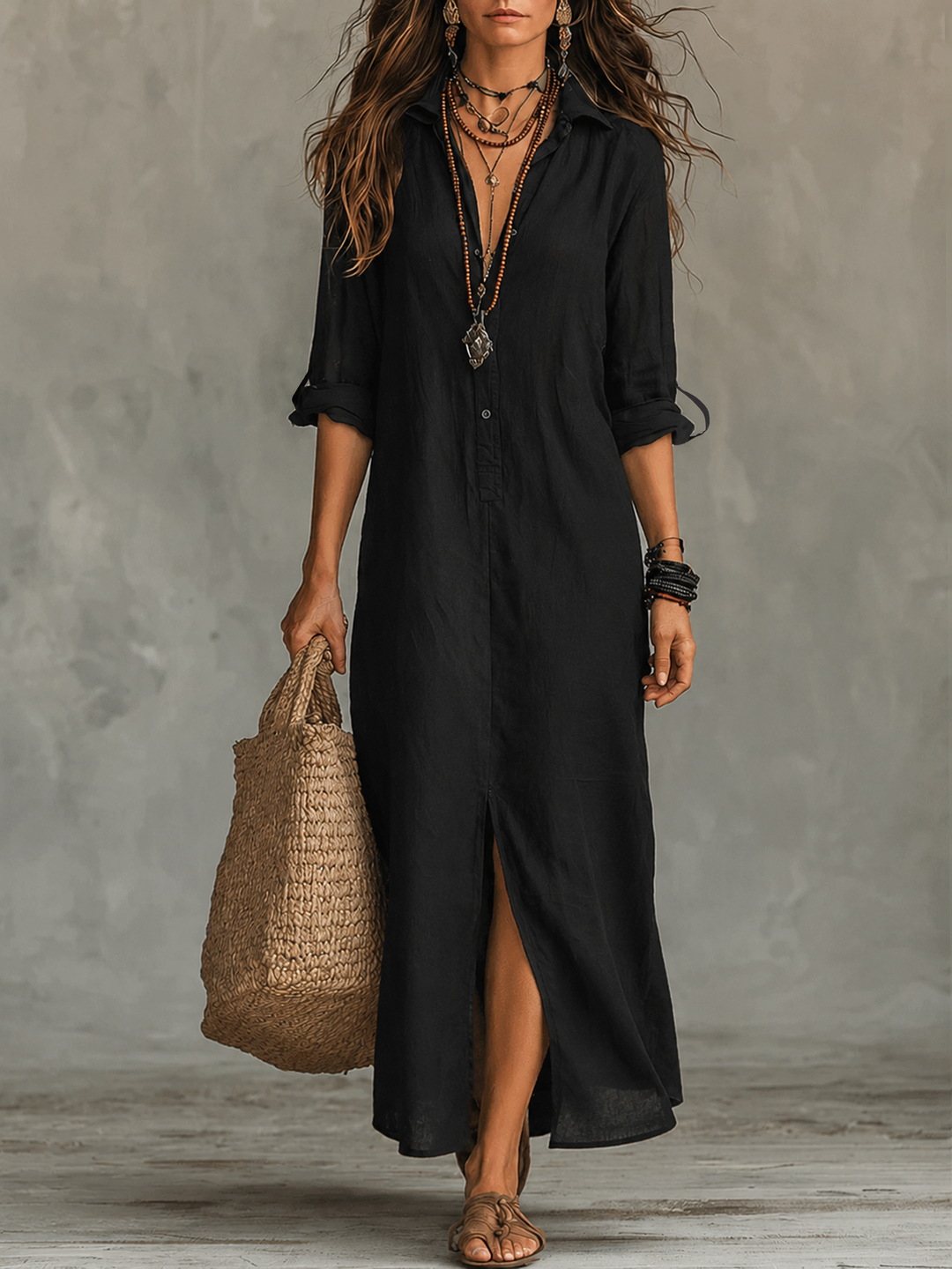 Wren | Black Button-Front Maxi Dress