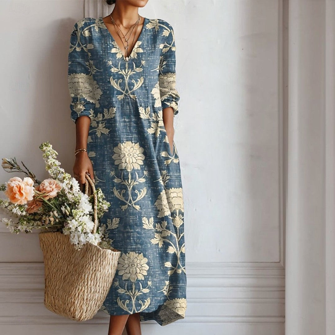 Florentine | Flowing Dark Floral Boho Maxi Dress