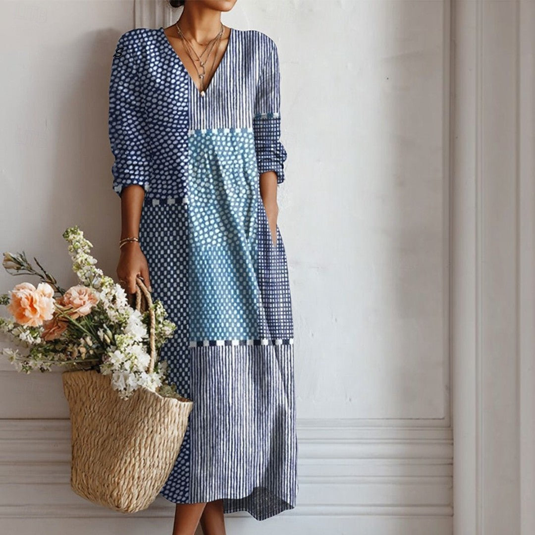 Magdalena | Blue Striped Button-Front Boho Midi Dress