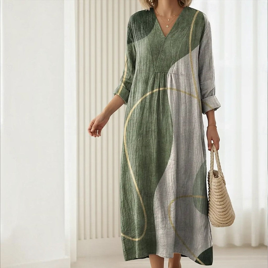 Michaela | Grass Green Boho Midi Dress
